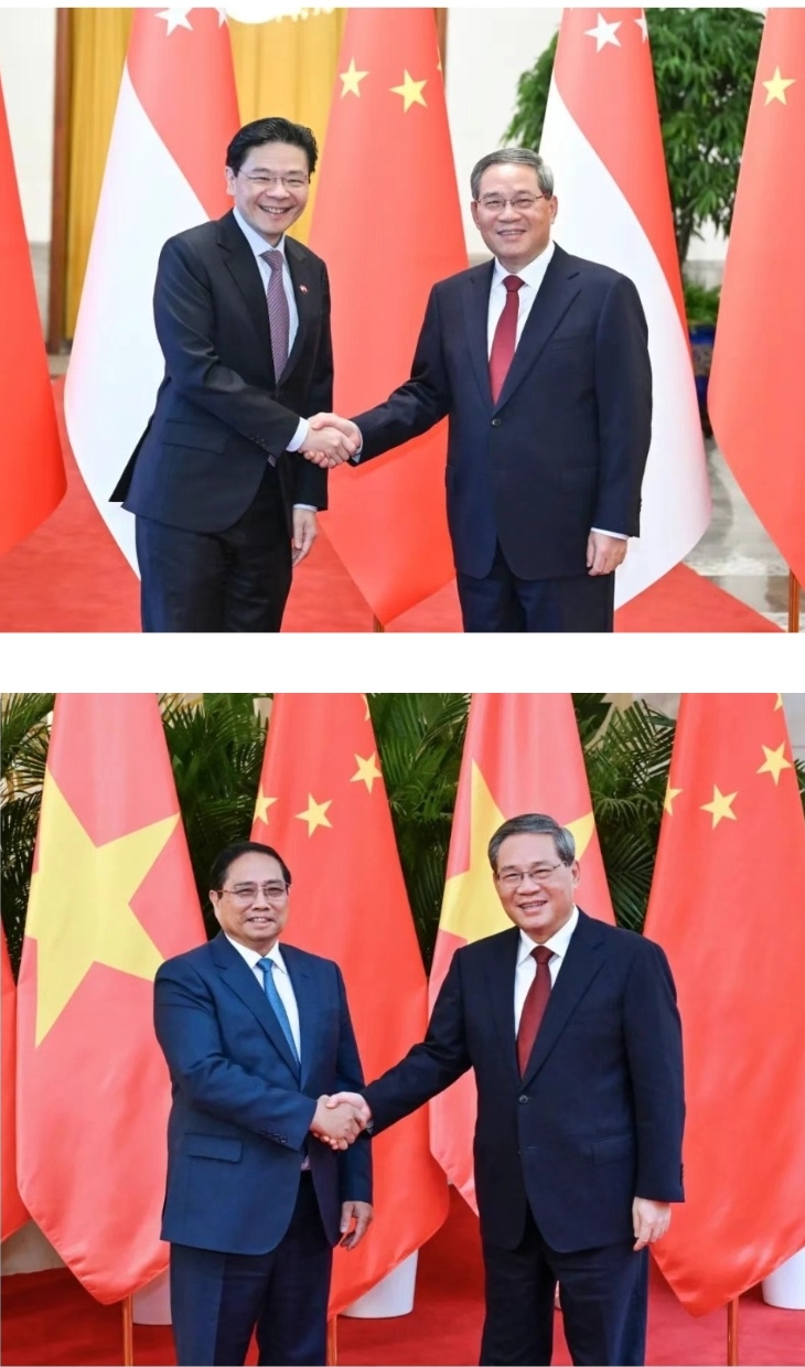 李强同新加坡总理黄循财会谈，李强会见越南总理范明政